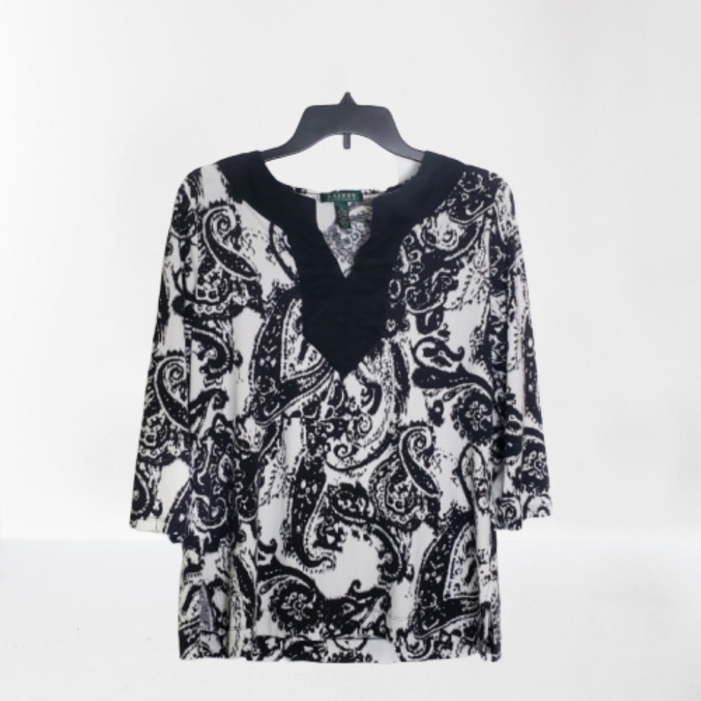 LAUREN RALPH LAUREN Paisley Top Black White L